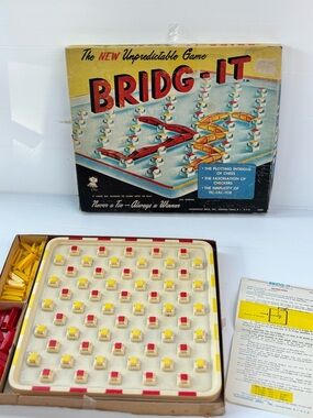 Vintage Bridg-It Board Game Complete Hasbro 1960s Strategy Game